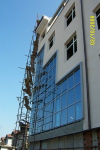 Finishing off the glass at the front of the building - March 2006