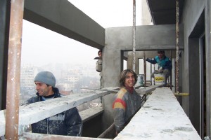 Happy workers on the sixth floor