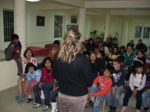 Children hearing the Christmas story and the good news